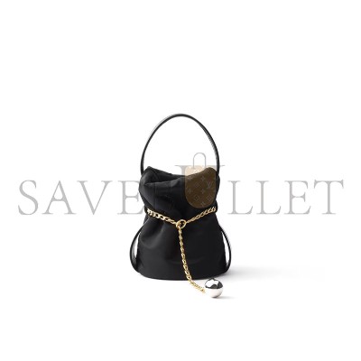 PRADA PETIT SAC NOIR RE-NYLON AND NAPPA LEATHER MINI BUCKET BAG 1BE088 (20*15*14cm) 